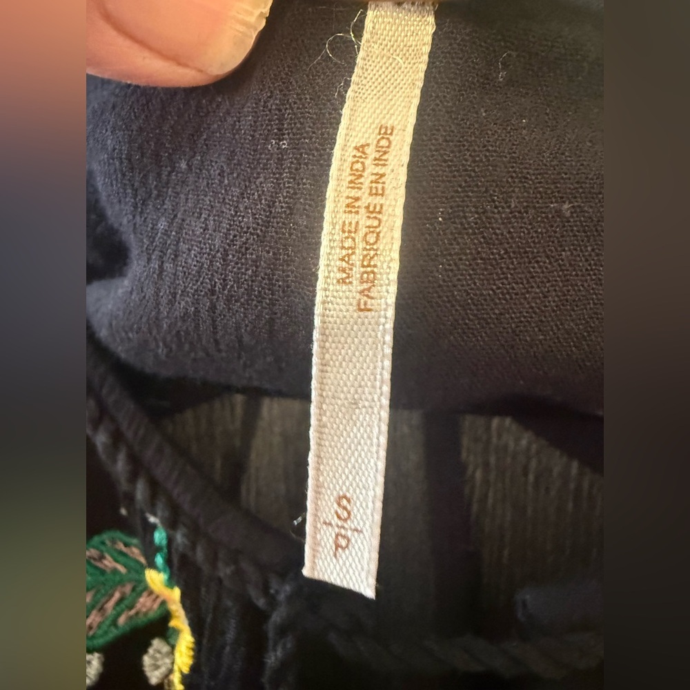 Free People Black Tiered Top/Mini with  Colorful Embroidery - Picture 4 of 5